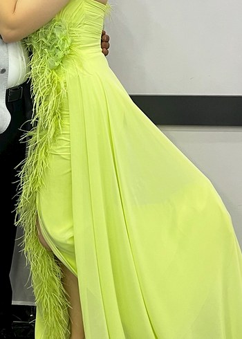 Yeşil Drapeli Uzun Abiye Elbise - Görsel 4