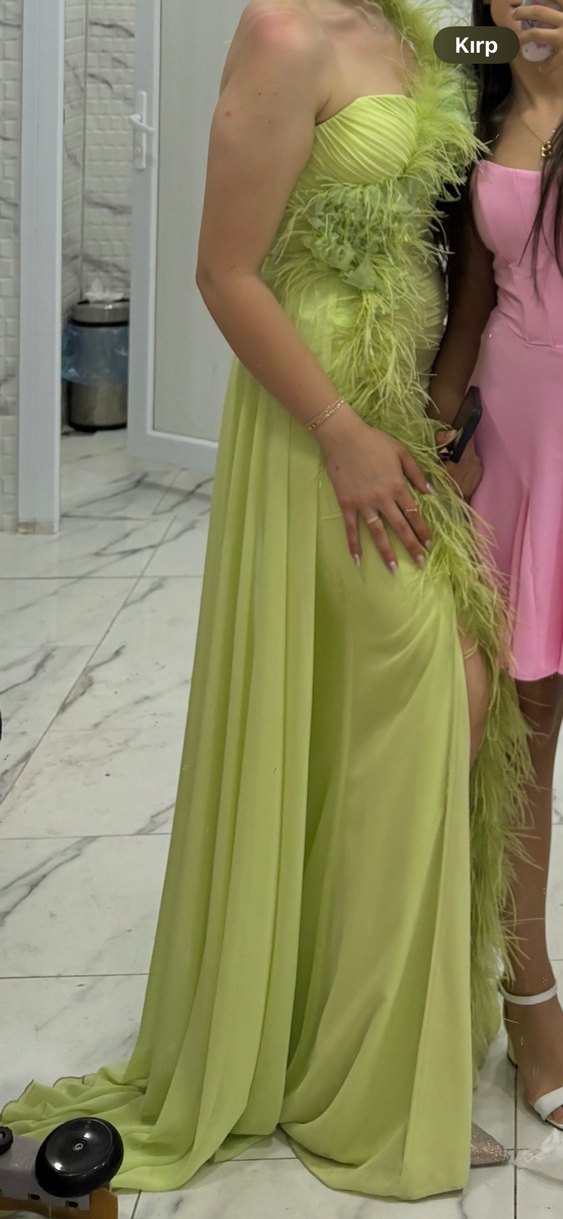 Yeşil Drapeli Uzun Abiye Elbise - Görsel 3