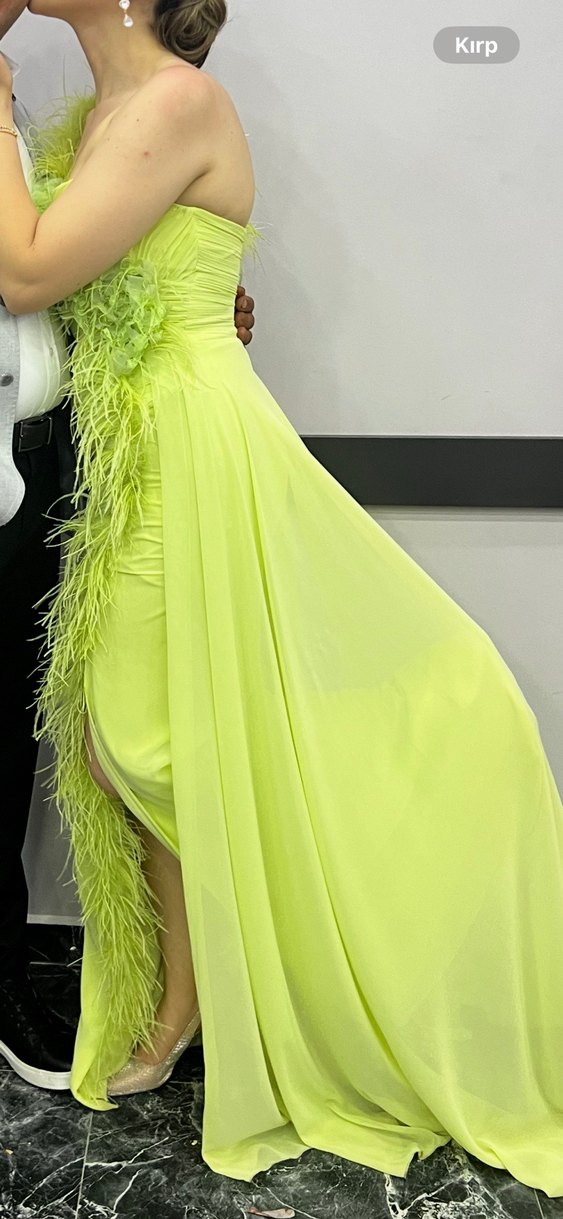 Yeşil Drapeli Uzun Abiye Elbise - Görsel 4