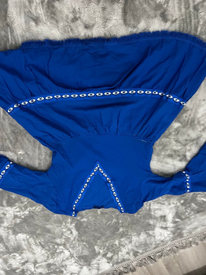 Mavi Nakışlı Kadın plaj elbisesi - Görsel 5