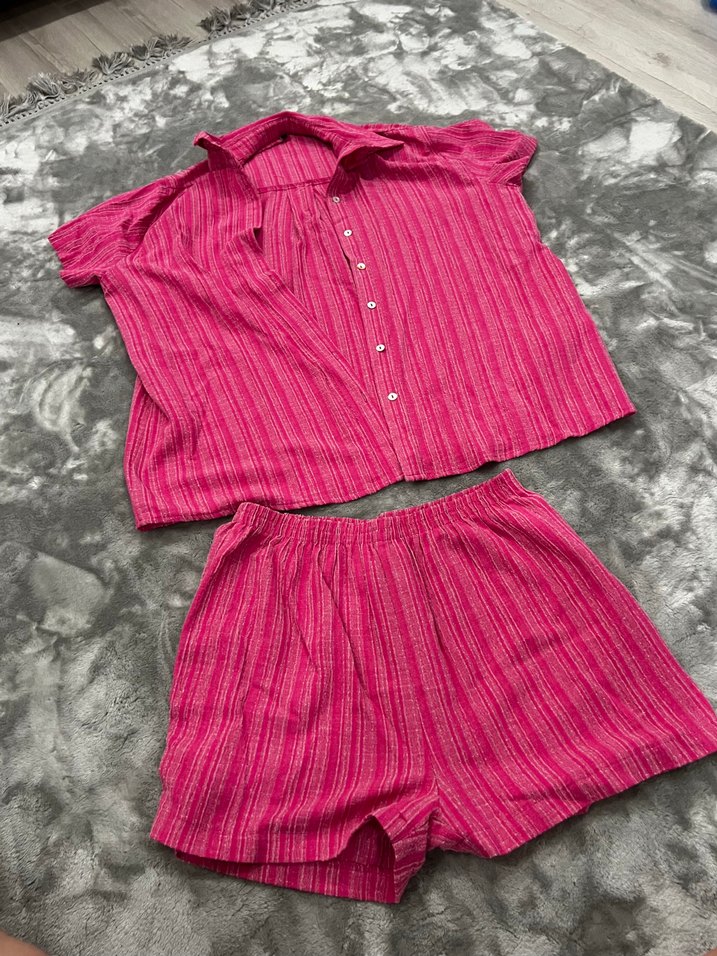 Renkli Pembe Kısa Kollu Bohem Kadın Plaj giyim - Görsel 2