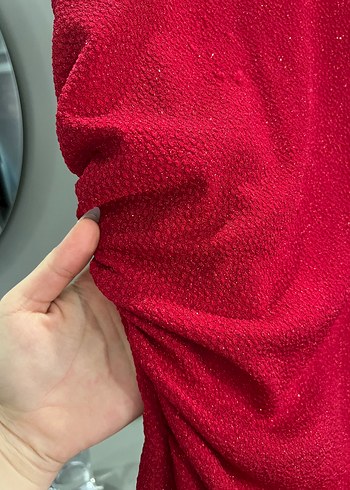 Kırmızı Drapeli Midi Kadın Abiye Elbise - Görsel 3