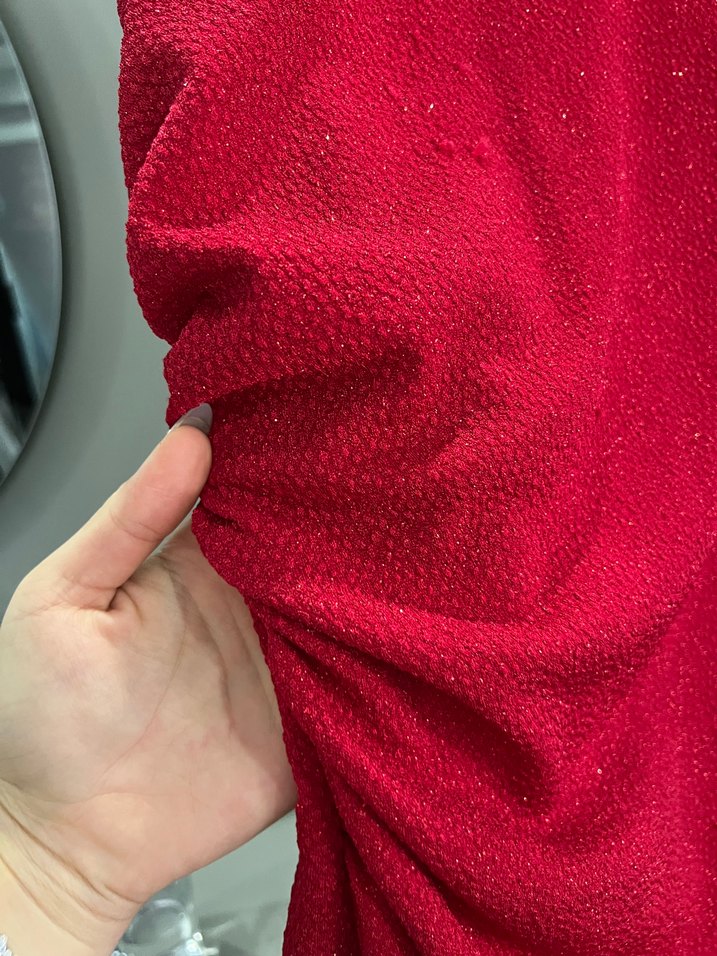 Kırmızı Drapeli Midi Kadın Abiye Elbise - Görsel 3