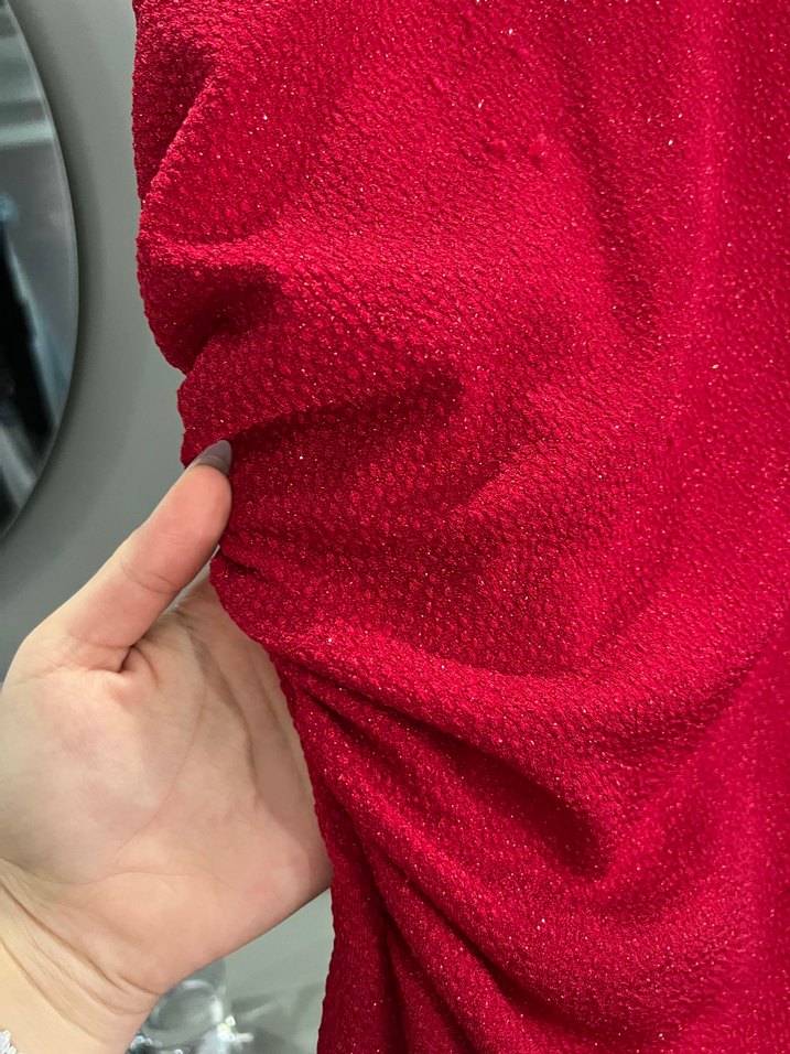 Kırmızı Drapeli Midi Kadın Abiye Elbise - Görsel 2