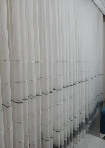 Gri Çizgili Beyaz Modern Perde - Görsel 3