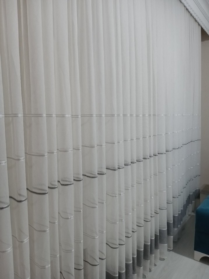 Gri Çizgili Beyaz Modern Perde - Görsel 3