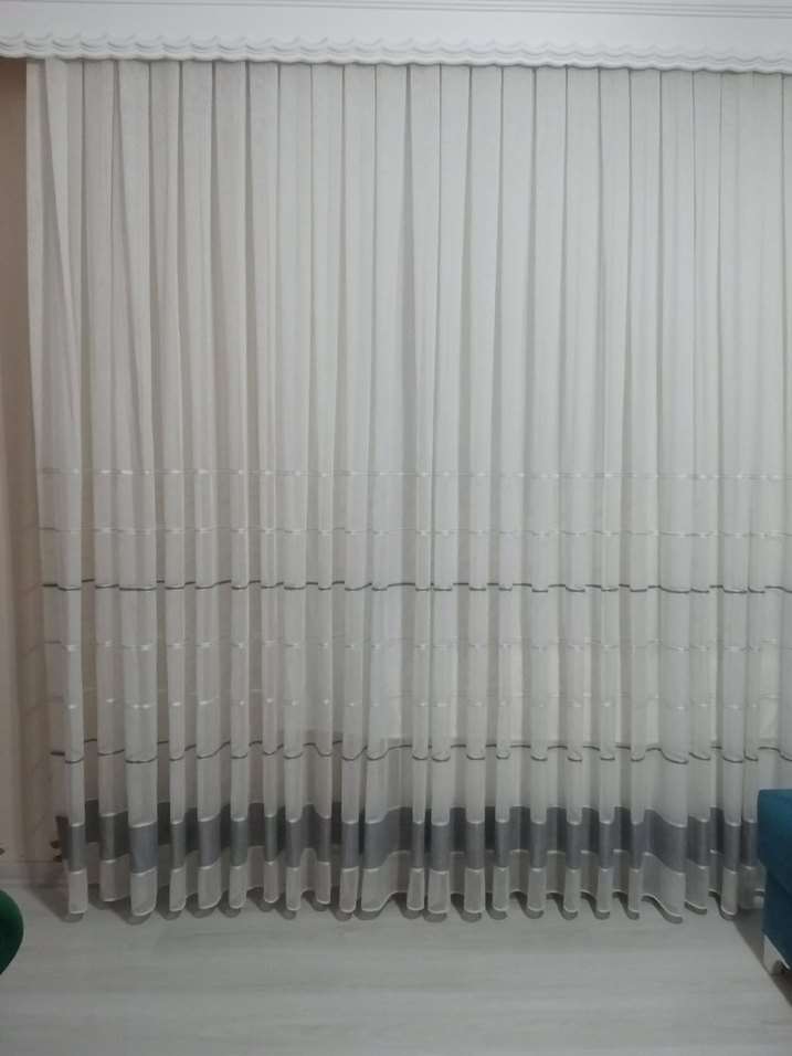 Gri Çizgili Beyaz Modern Perde - Görsel 2