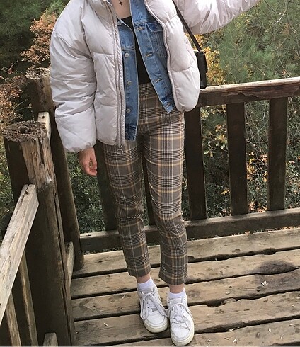 34 Beden ekoseli pantolon
