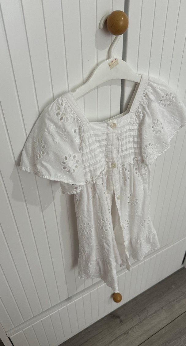 Beyaz Nakışlı Kız Çocuk Elbise - Görsel 2