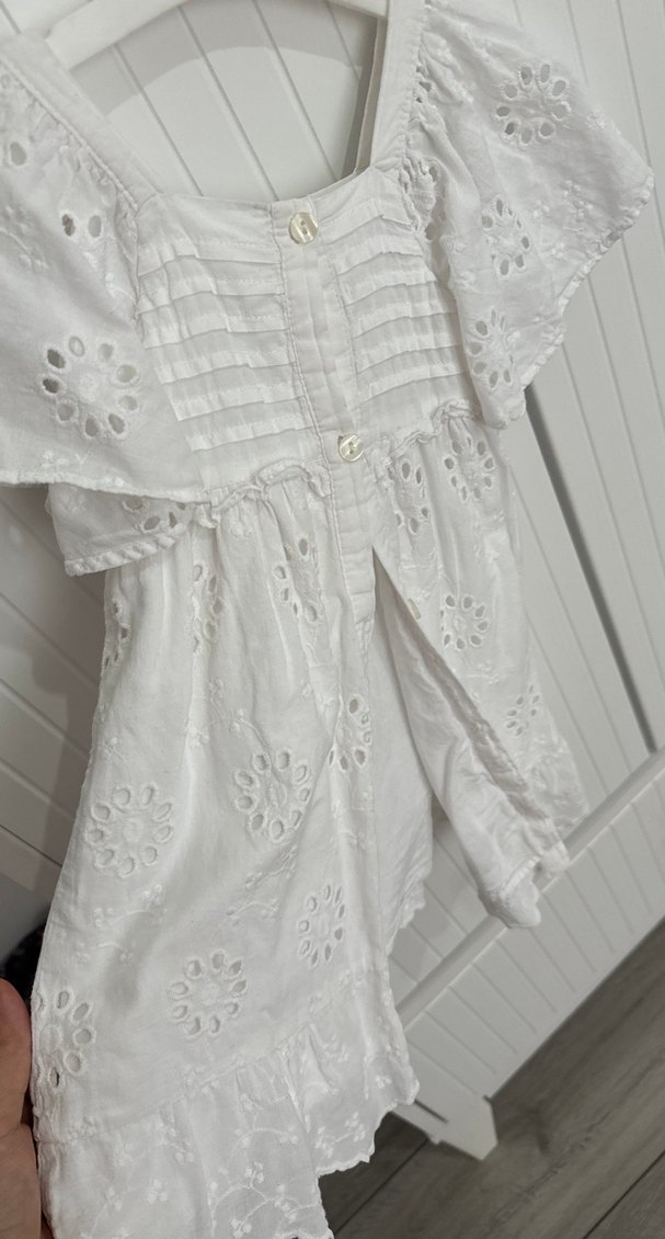 Beyaz Nakışlı Kız Çocuk Elbise - Görsel 3