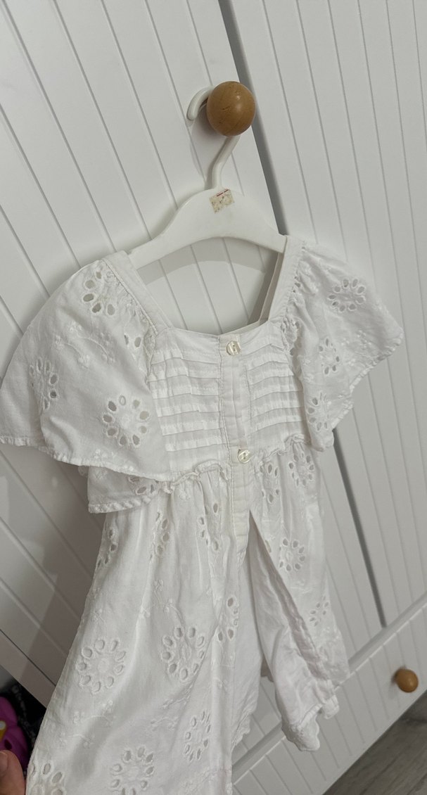 Beyaz Nakışlı Kız Çocuk Elbise - Görsel 4