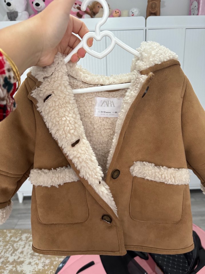 Kız Çocuk Kahverengi Kürklü Ceket - Görsel 3