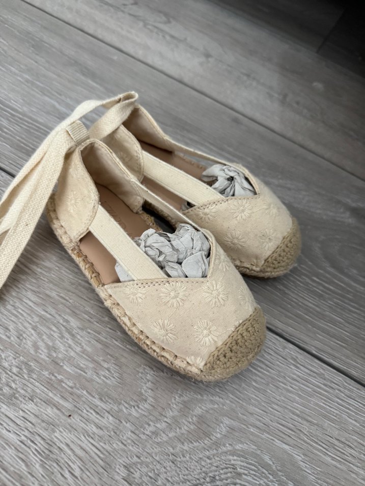 Beyaz Nakışlı Keten Dolgu Topuk Espadril - Görsel 5