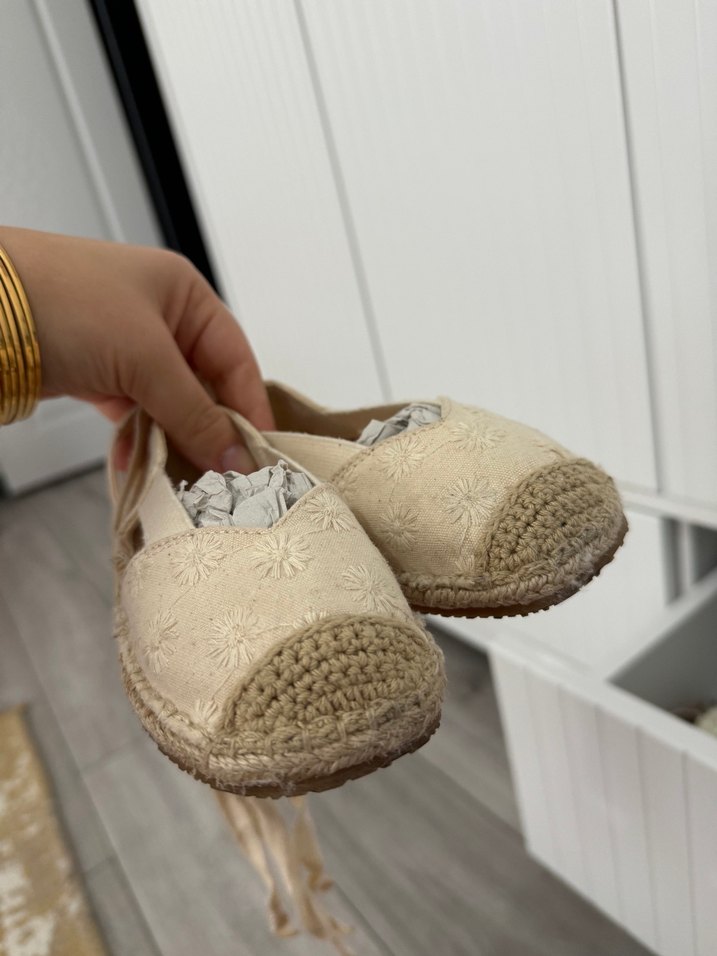 Beyaz Nakışlı Keten Dolgu Topuk Espadril - Görsel 2