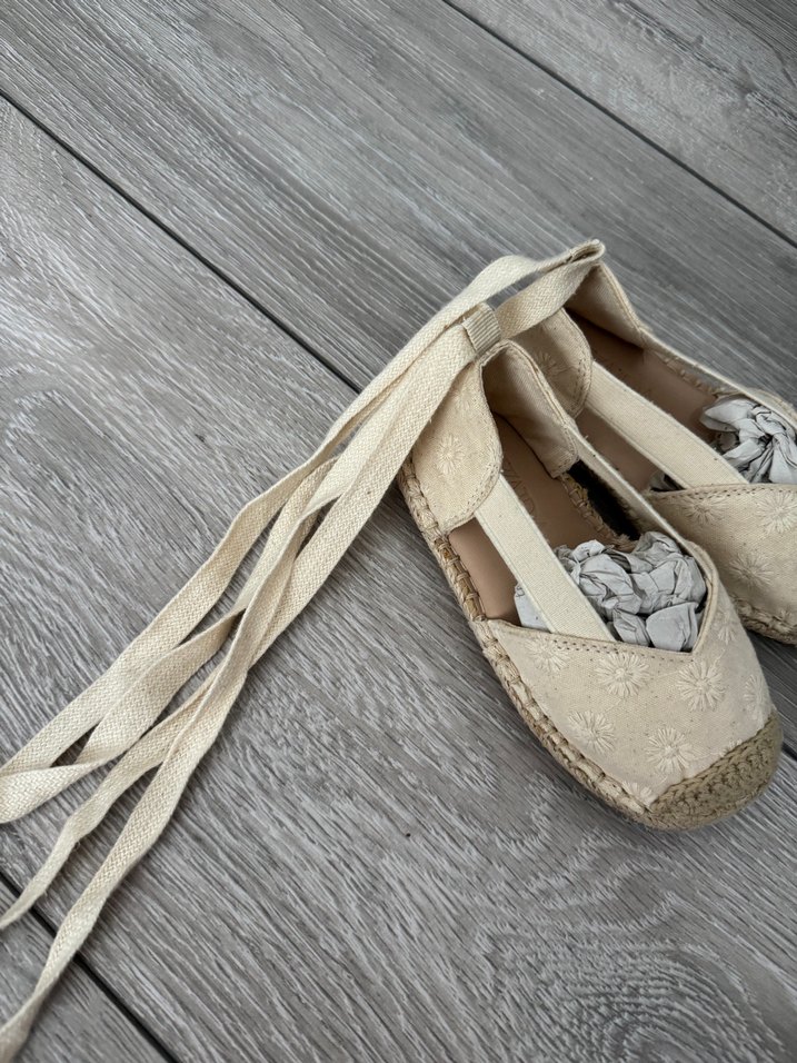 Beyaz Nakışlı Keten Dolgu Topuk Espadril - Görsel 4