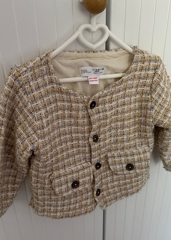 Kız Çocuk Bej Düğmeli Tüvit Ceket - Görsel 3