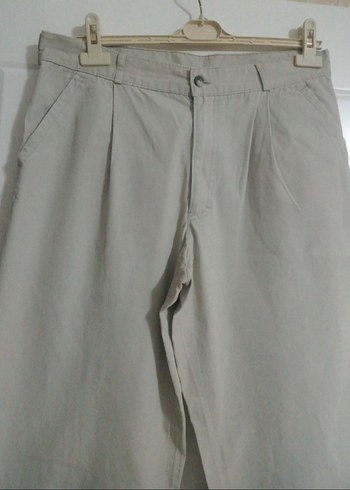 Bej Keten Erkek Pantolon Pilili - Görsel 2