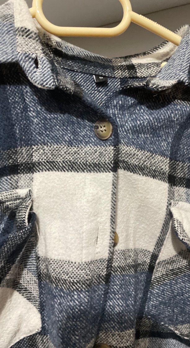 Gri Ekose Düğmeli Uzun Kollu Kadın Gömlek ödüncü gömleği - Görsel 2