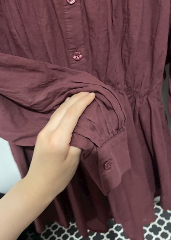 Bordo Uzun Kollu Keten Gömlek - Görsel 3