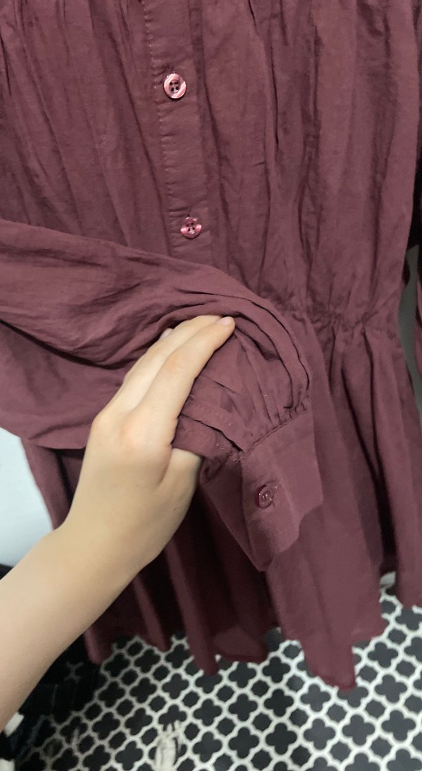 Bordo Uzun Kollu Keten Gömlek - Görsel 3