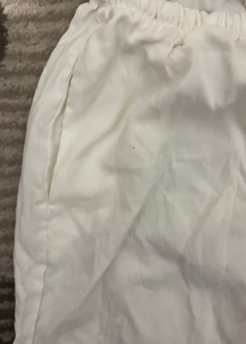 Beyaz Keten Salaş Midi Kadın Pantolon - Görsel 3