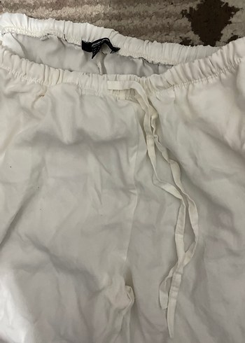 Beyaz Keten Salaş Midi Kadın Pantolon - Görsel 2