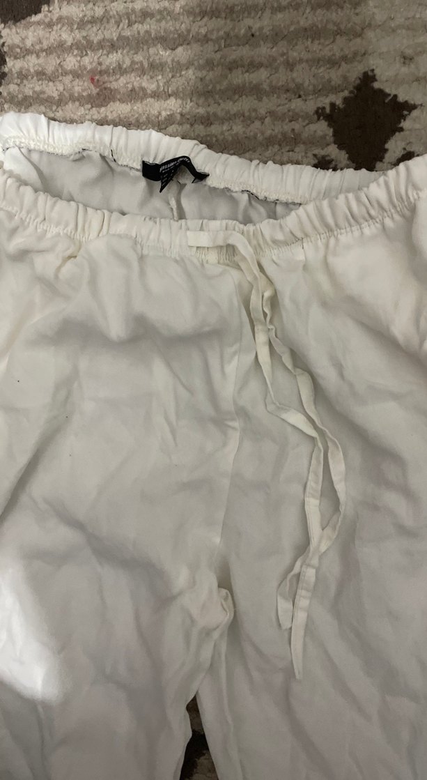 Beyaz Keten Salaş Midi Kadın Pantolon - Görsel 2