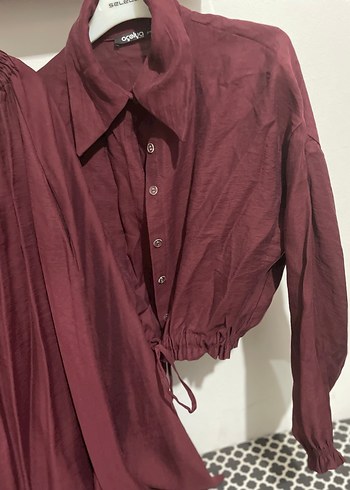 Bordo Keten Bohem Mini Bluz etek takımı - Görsel 3