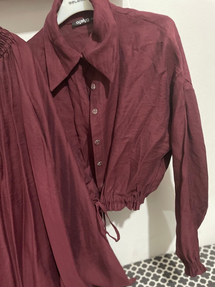 Bordo Keten Bohem Mini Bluz etek takımı - Görsel 3