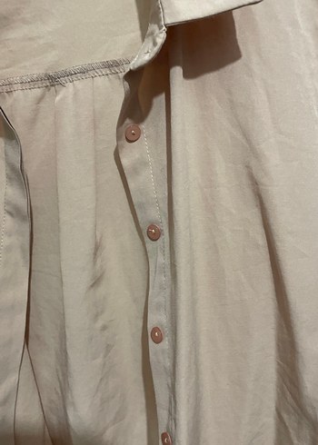 Bej Düğmeli Uzun Kollu Keten Gömlek - Görsel 2