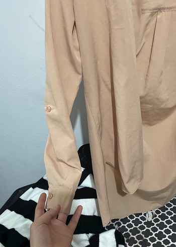 Bej Düğmeli Uzun Kollu Keten Gömlek - Görsel 3