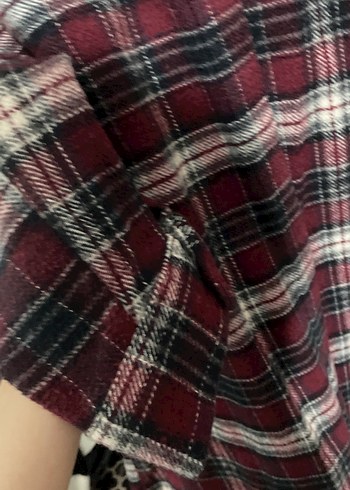 Bordo Ekose Gömlek - Rahat Kesim, Düğmeli - Görsel 3