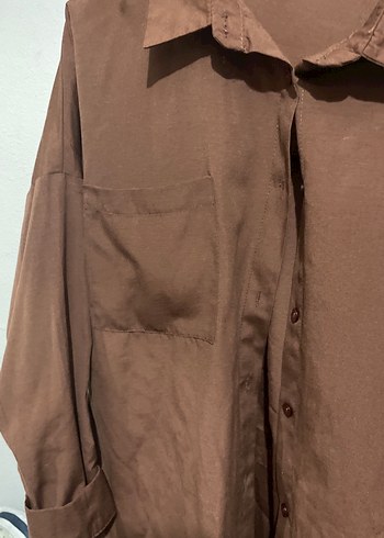 Düğmeli Kahverengi Uzun Kollu Kadın Gömlek - Görsel 2