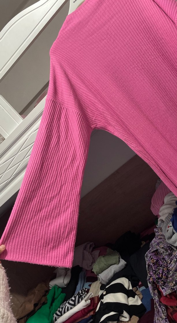 Pembe Uzun Kollu Triko Elbise - Görsel 2