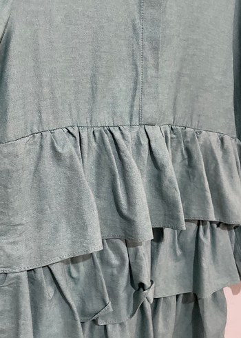 Diğer Bohem Mini Keten Tunik, Fırfırlı, Uzun Kollu