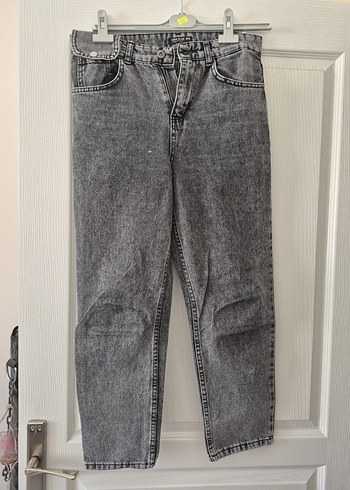 Gri Bol Kesim Midi Denim Pantolon