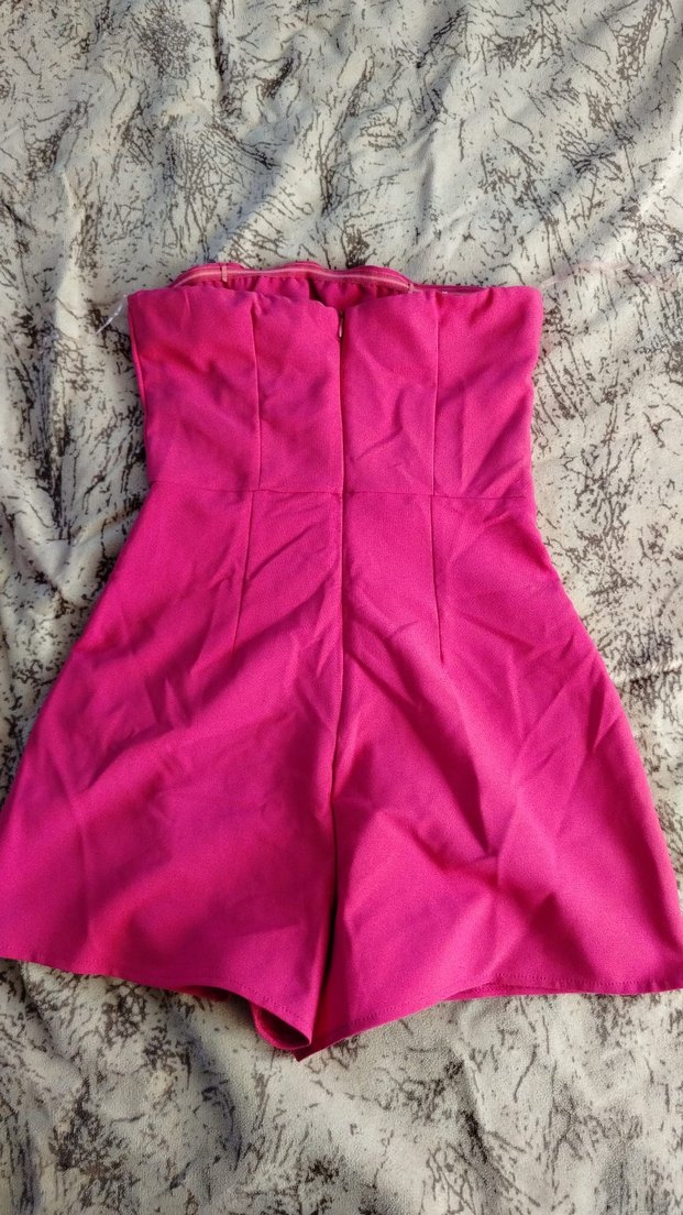 Canlı Fuşya Straplez Romper — görsel 2/4