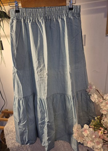 LC Waikiki Uzun Volanlı Denim Etek