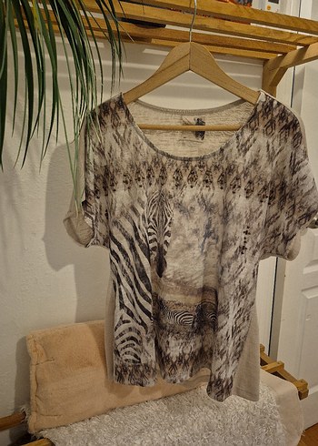 Topshop Bohem Zebra Desenli Kadın Kısa Kollu Gömlek