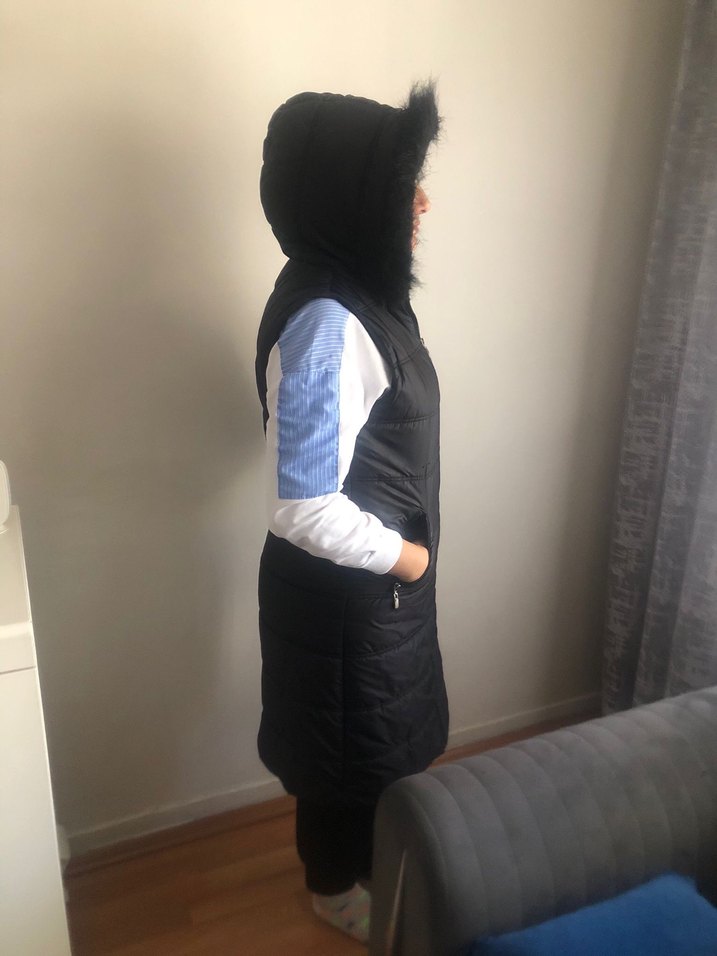 Siyah Şişme Yelek, Yüksek Yakalı, Midi Boy - Görsel 3