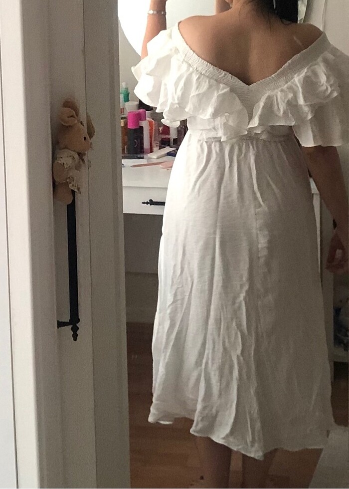 Fırfırlı beyaz midi  elbise - Görsel 2