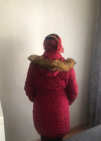 Diğer Bordo Kadın Midi Kemerli Kışlık Mont