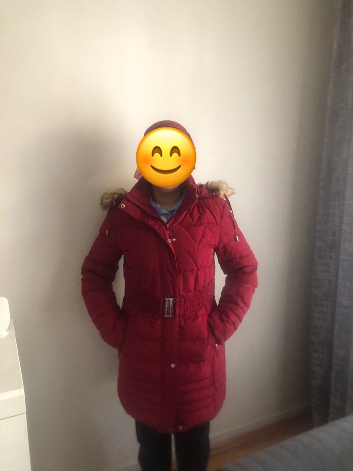 Bordo Kadın Midi Kemerli Kışlık Mont - Görsel 2