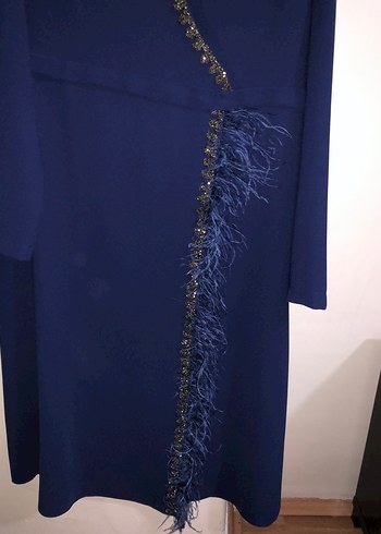 Uzun Kollu Lacivert Drapeli Kadın Elbise - Görsel 2