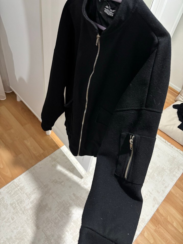 Siyah Fermuarlı Kadın Midi Ceket - Görsel 4