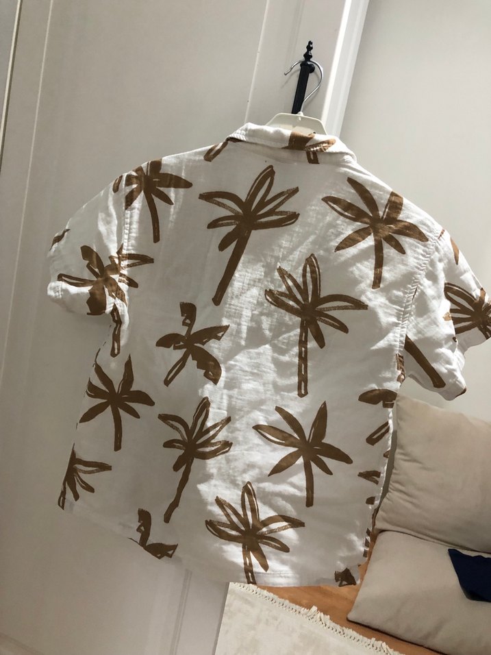 Erkek Kısa Kollu Desenli Keten Gömlek - Görsel 2