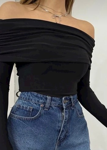 Siyah Drapeli Uzun Kollu Mini Bluz