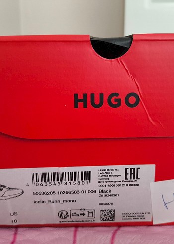 43 Beden Hugo Siyah Baskılı Erkek Spor Ayakkabı Velcro
