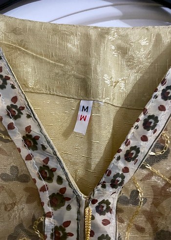 M beden , Uzun Kollu Altın Renkli Nakışlı Bohem Elbise - Görsel 4