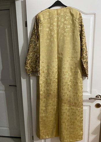 M beden , Uzun Kollu Altın Renkli Nakışlı Bohem Elbise - Görsel 6